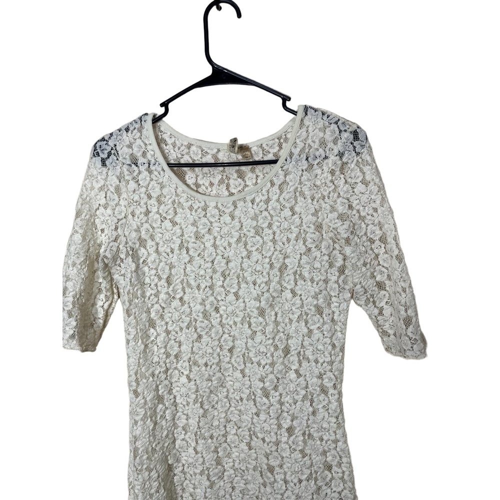 BKE Cream Lace Short Sleeve Sheer‎ Floral Pattern Top Y2K Medium - Picture 5 of 8